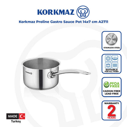 Korkmaz Proline Gastro Stainless Steel Saucepot / Saucepan - Induction Compatible, Made In Turkey