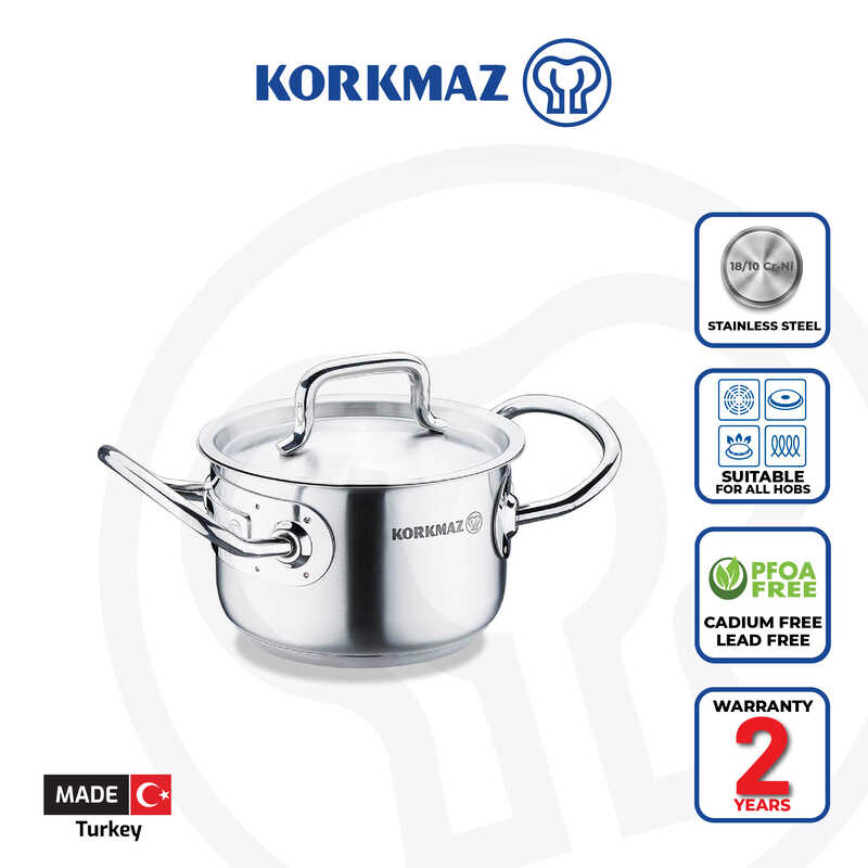Korkmaz Proline Gastro Satin Stainless Steel Cooking Pot with Lid - Induction Compatible, Made In Turkey
