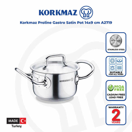 Korkmaz Proline Gastro Satin Stainless Steel Cooking Pot with Lid - Induction Compatible, Made In Turkey