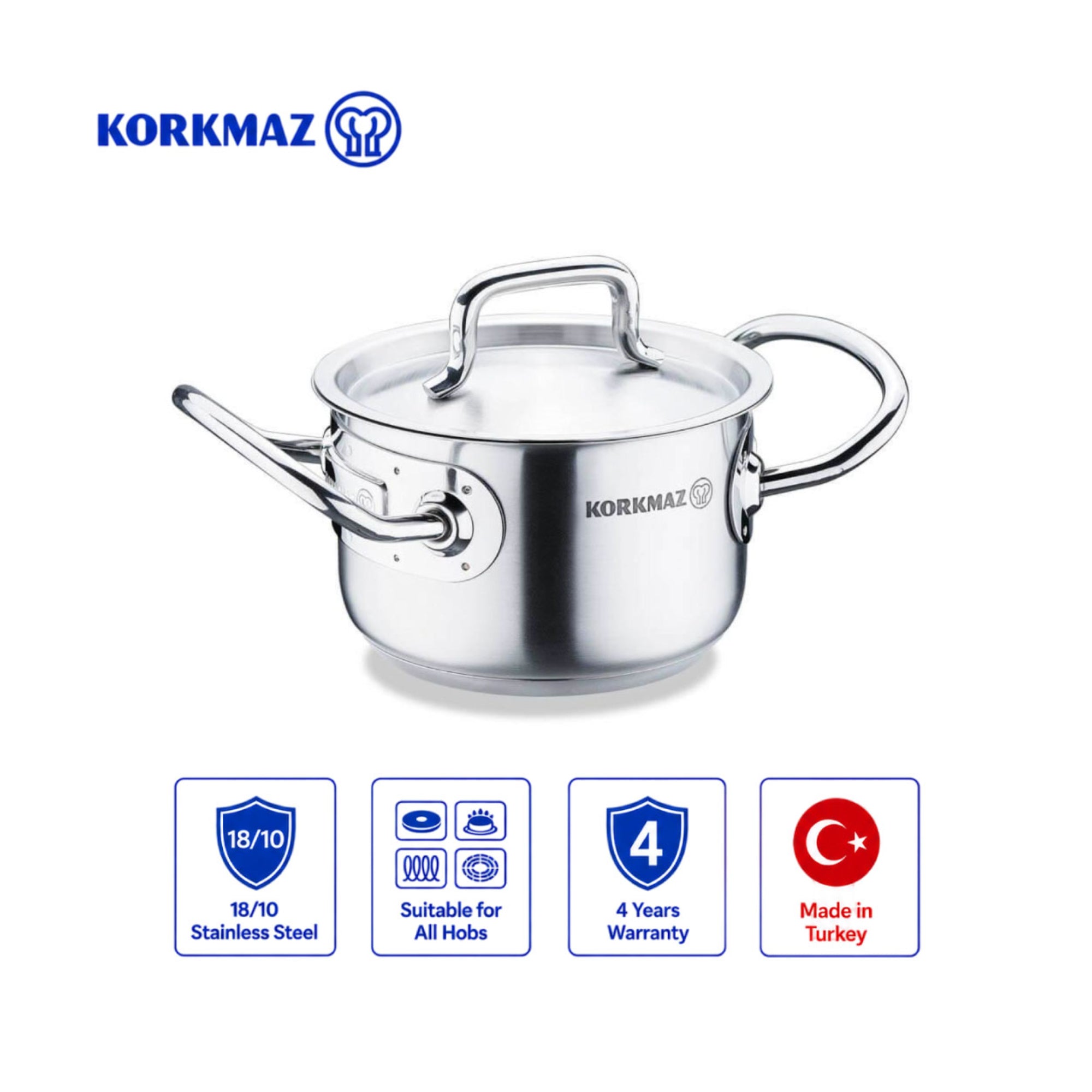 Korkmaz Proline Gastro Satin Stainless Steel Cooking Pot with Lid - Induction Compatible, Made In Turkey
