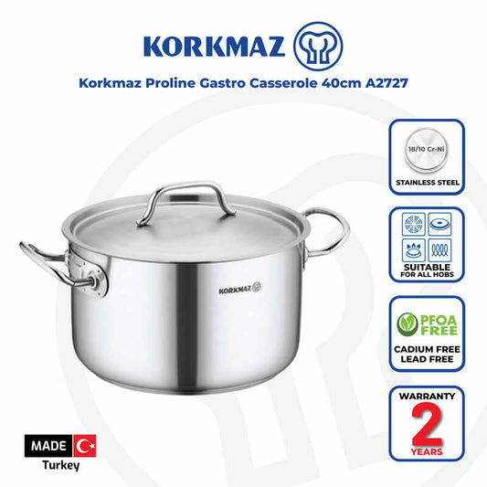 Korkmaz Proline Gastro Stainless Steel Stock Pot (Soup Pot) - Induction Compatible, Made in Turkey