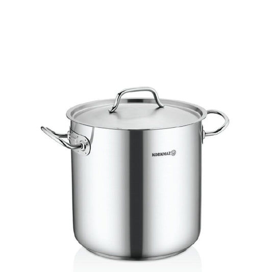 Korkmaz Proline Gastro Stainless Steel Stock Pot (Soup Pot) - Heavy Duty Induction Pot, Made in Turkey