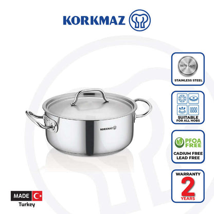 Korkmaz Proline Gastro Stainless Steel Cooking Pot - Induction Compatible, Made in Turkey