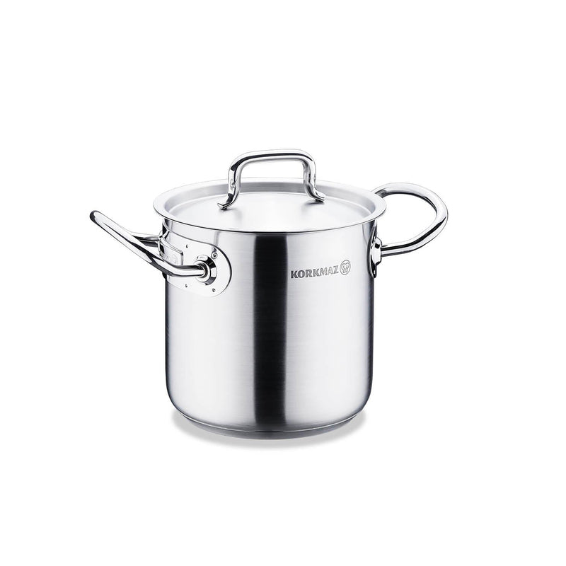 Korkmaz Proline Gastro Satin Stainless Steel Stock Pot with Lid - 14x14cm
