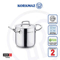 Korkmaz Proline Gastro Satin Stainless Steel Stock Pot with Lid - 14x14cm
