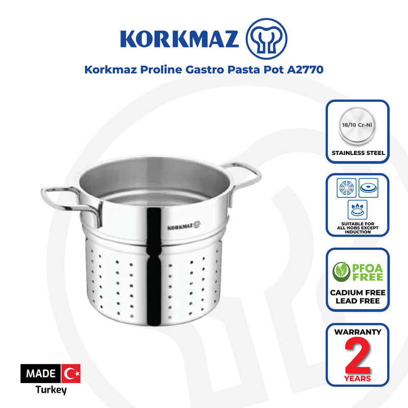 Korkmaz Proline Satin Stainless Steel Spaghetti Strainer Basket Insert - 20x17.5cm, Made in Turkey