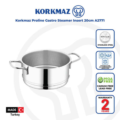 Korkmaz Proline Satin Stainless Steel Steamer Basket Insert - 20x10 cm, Made in Turkey
