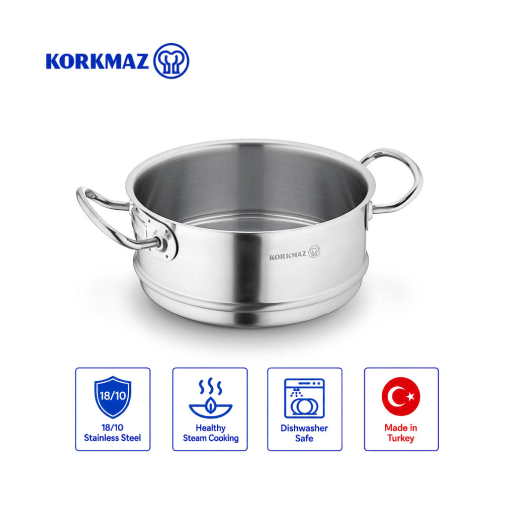 Korkmaz Proline Satin Stainless Steel Steamer Basket Insert - 20x10 cm, Made in Turkey