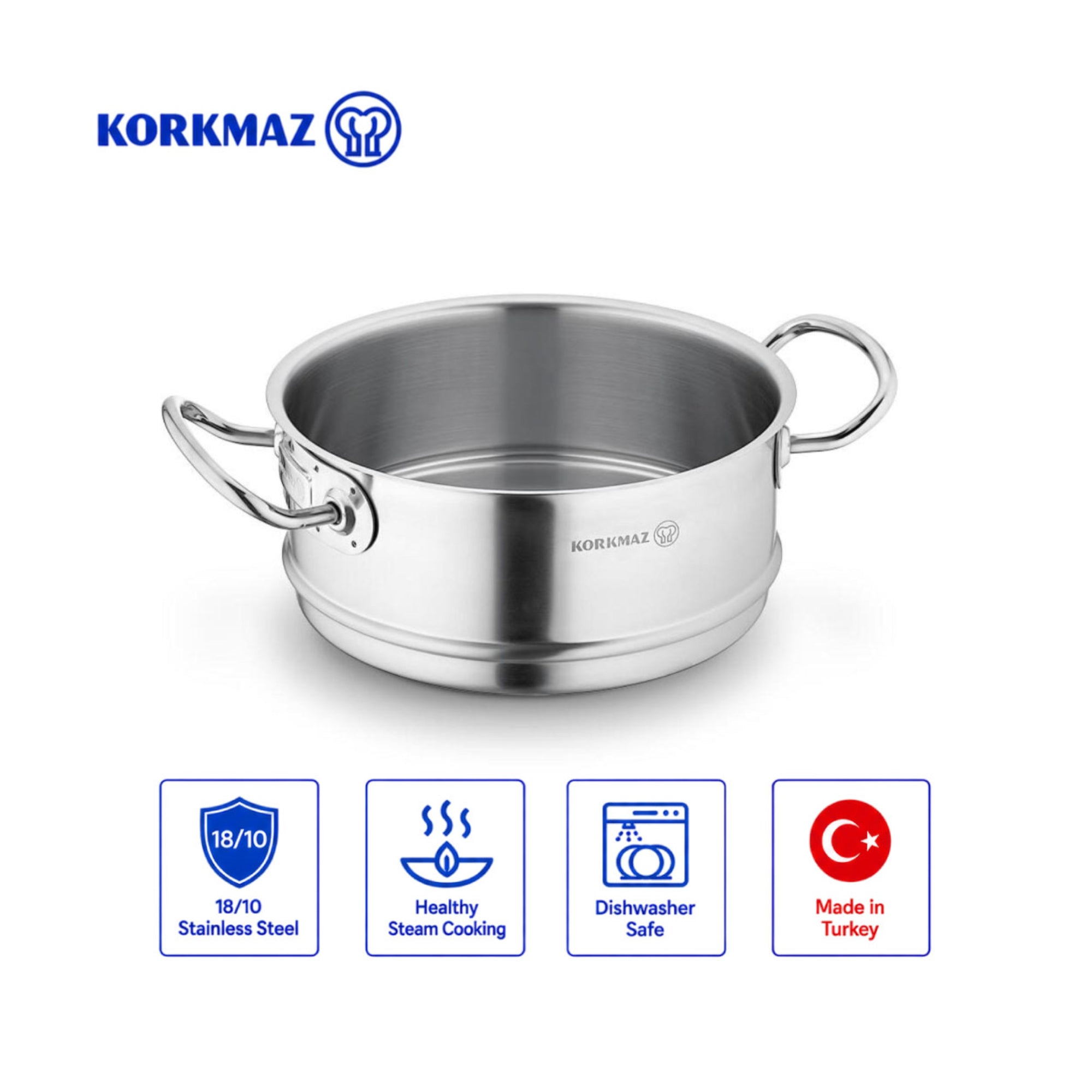 Korkmaz Proline Satin Stainless Steel Steamer Basket Insert - 20x10 cm, Made in Turkey