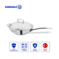 Korkmaz Proline 18/10 Stainless Steel Wok with Lid 32cm 5.2L, Induction Compatible