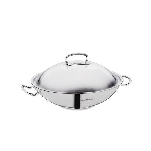 Korkmaz Proline Stainless Steel Wok with Lid , Induction Compatible, Made in Turkey