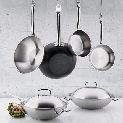 Korkmaz Proline Stainless Steel Wok with Lid , Induction Compatible, Made in Turkey