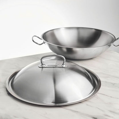 Korkmaz Proline Stainless Steel Wok with Lid , Induction Compatible, Made in Turkey