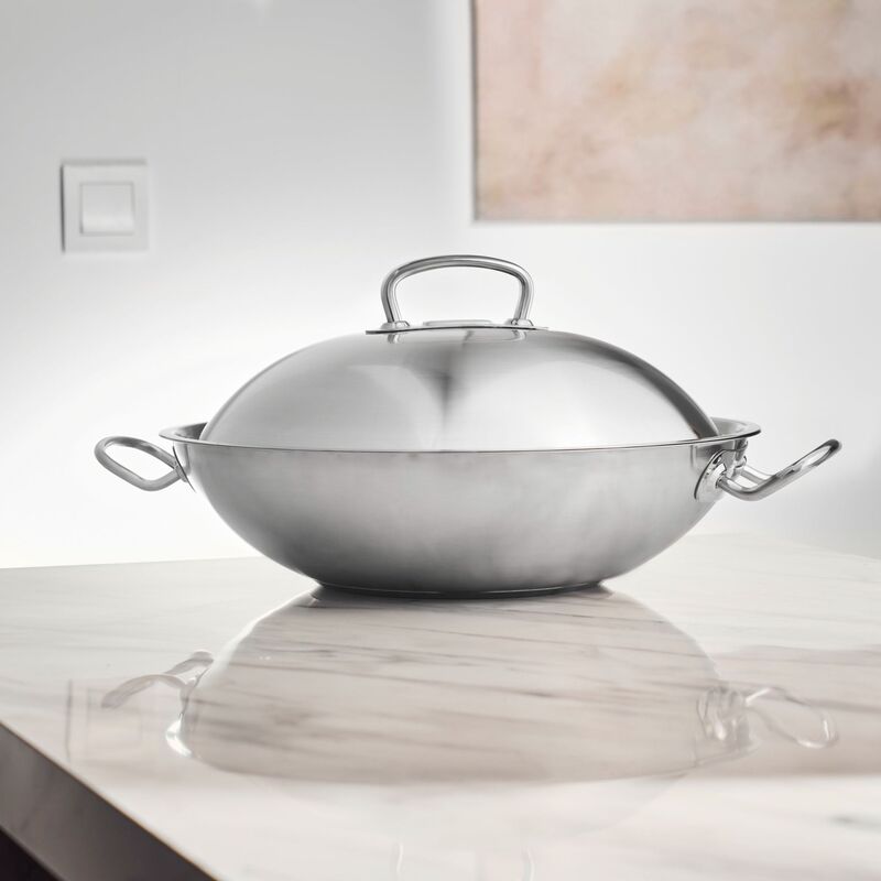 Korkmaz Proline Stainless Steel Wok with Lid , Induction Compatible, Made in Turkey