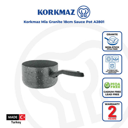 Korkmaz Mia Granite Non-Stick Saucepan - 18cm, Made in Turkey