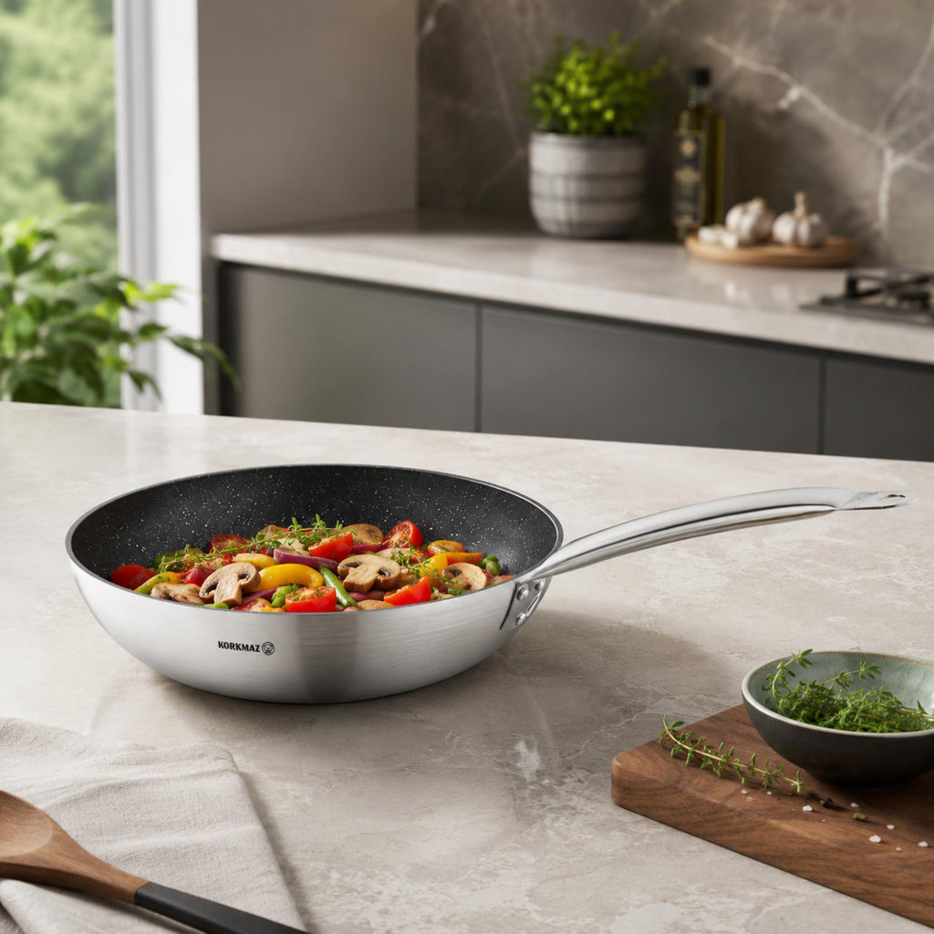 Korkmaz Proline Gastro Non-Stick Wok - Gas Stove Compatible, Made in Turkey