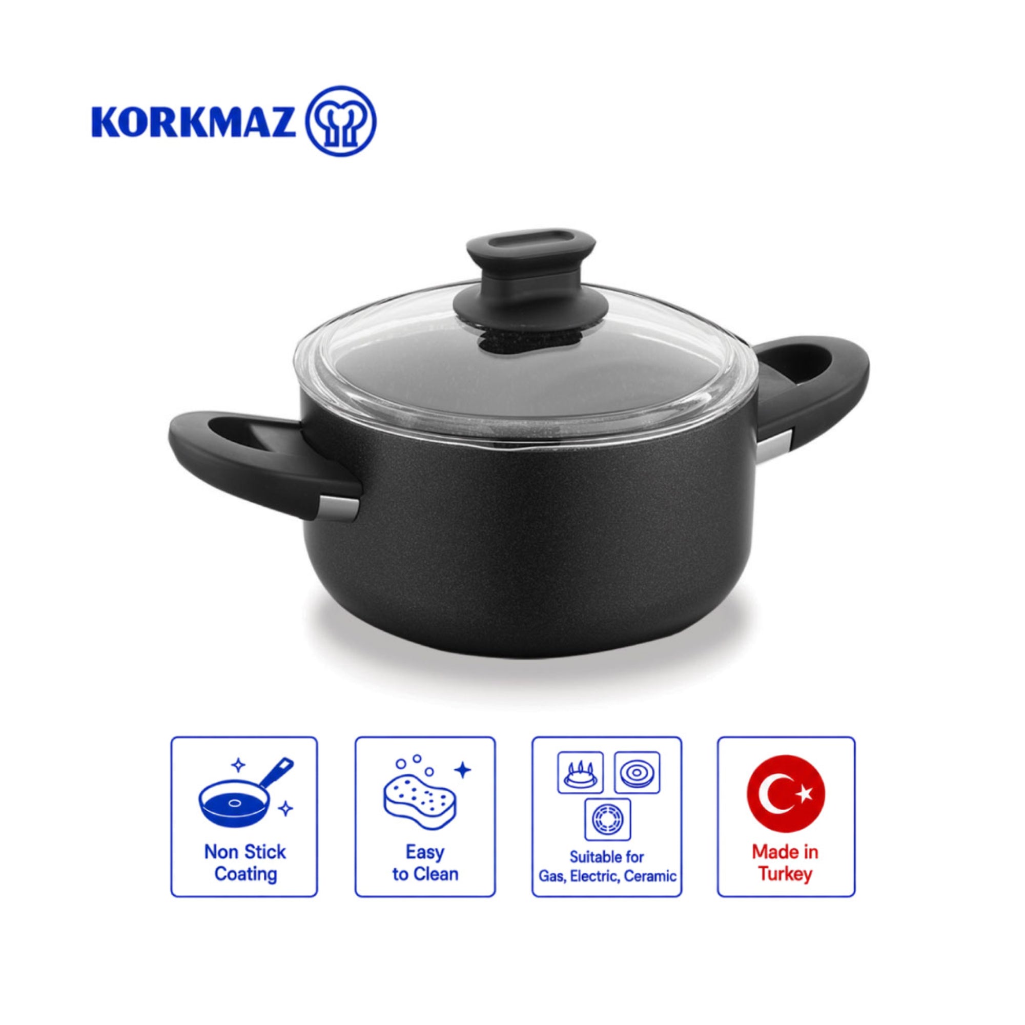 Korkmaz Lina Non-Stick Stock Pot (Soup Pot) - Free From PFOA, Cadmium, and Lead, Made in Turkey