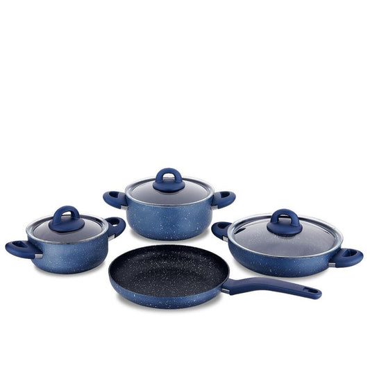 Korkmaz Bella Granite Azura 7-Piece Non-Stick Cookware Set - Gas Stove Compatible, Stock Pot Set with Frying Pan, Made in Turkey