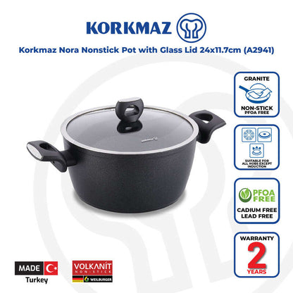 Korkmaz Nora Non-Stick Stock Pot (Soup Pot) - 24x11.7cm, Free From PFOA, Cadmium, and Lead, Made in Turkey