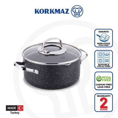 Korkmaz Galaxy 26x13 cm Stock Multipurpose Pot with Strainer Lid & Stainless Steel Handles