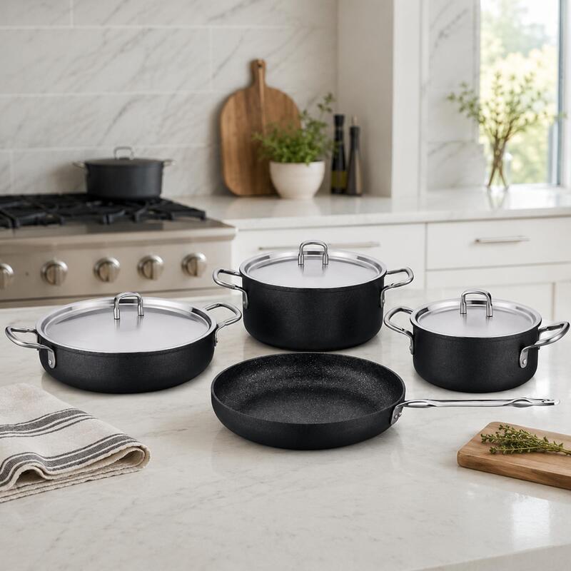 Korkmaz Doria 7-Piece Non-Stick Cookware Set with Frying Pan, Induction Compatible