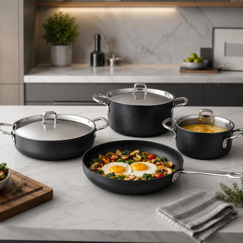 Korkmaz Doria 7-Piece Non-Stick Cookware Set with Frying Pan, Induction Compatible