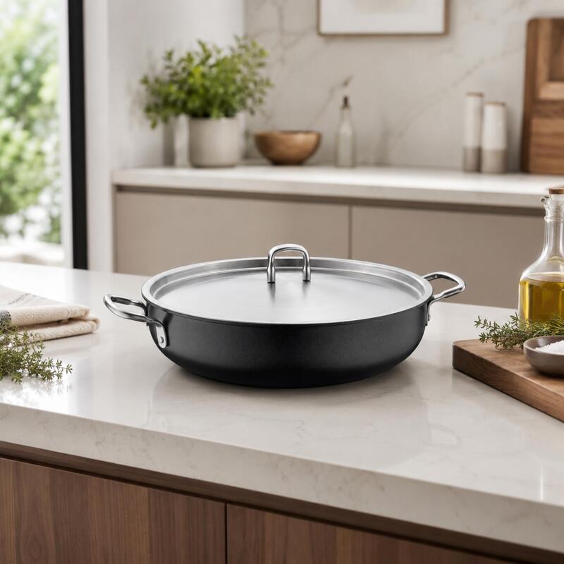 Korkmaz Doria Non-Stick Shallow Casserole Pot with Lid 32cm, Induction Compatible