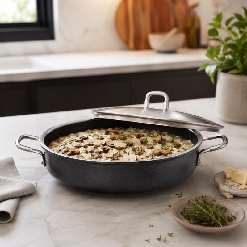 Korkmaz Doria Non-Stick Shallow Casserole Pot with Lid 32cm, Induction Compatible