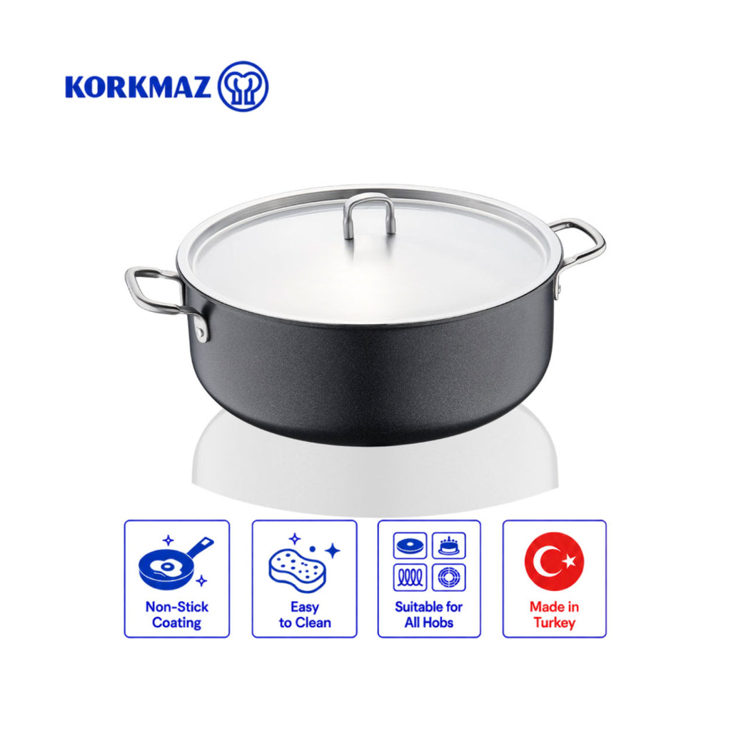 Korkmaz Doria Non Stick Stock Pot with Stainless Steel Lid , PFOA Free, Induction Compatible, Made In Turkey