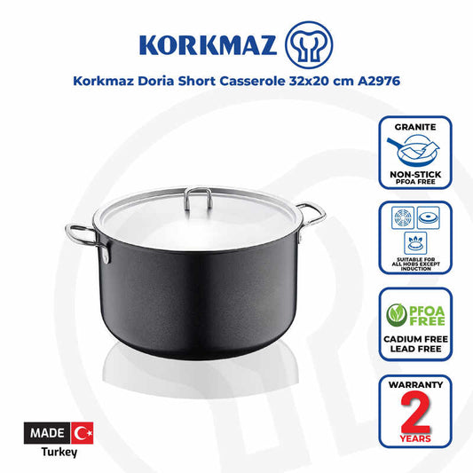 Korkmaz Doria Non Stick Stock Pot with Stainless Steel Lid , PFOA Free, Induction Compatible, Made In Turkey