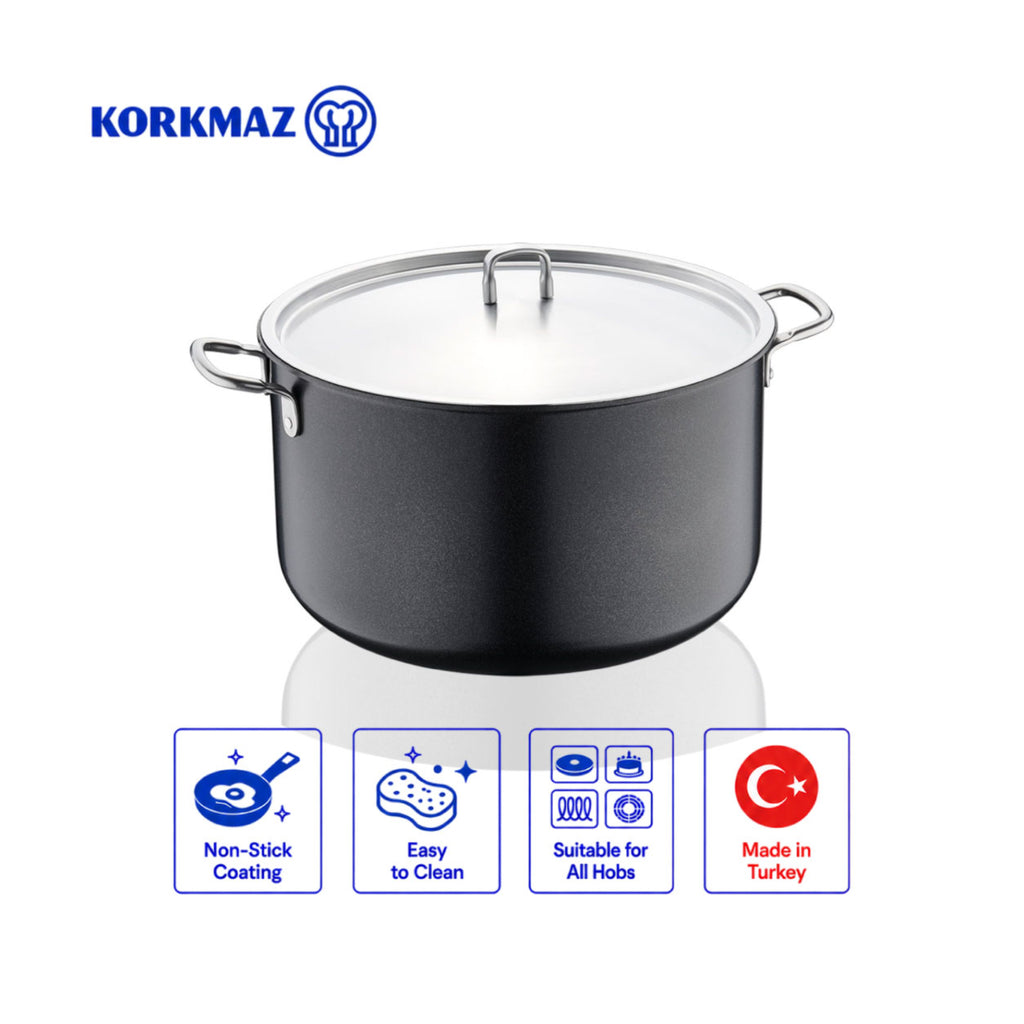 Korkmaz Doria Non Stick Stock Pot with Stainless Steel Lid , PFOA Free, Induction Compatible, Made In Turkey