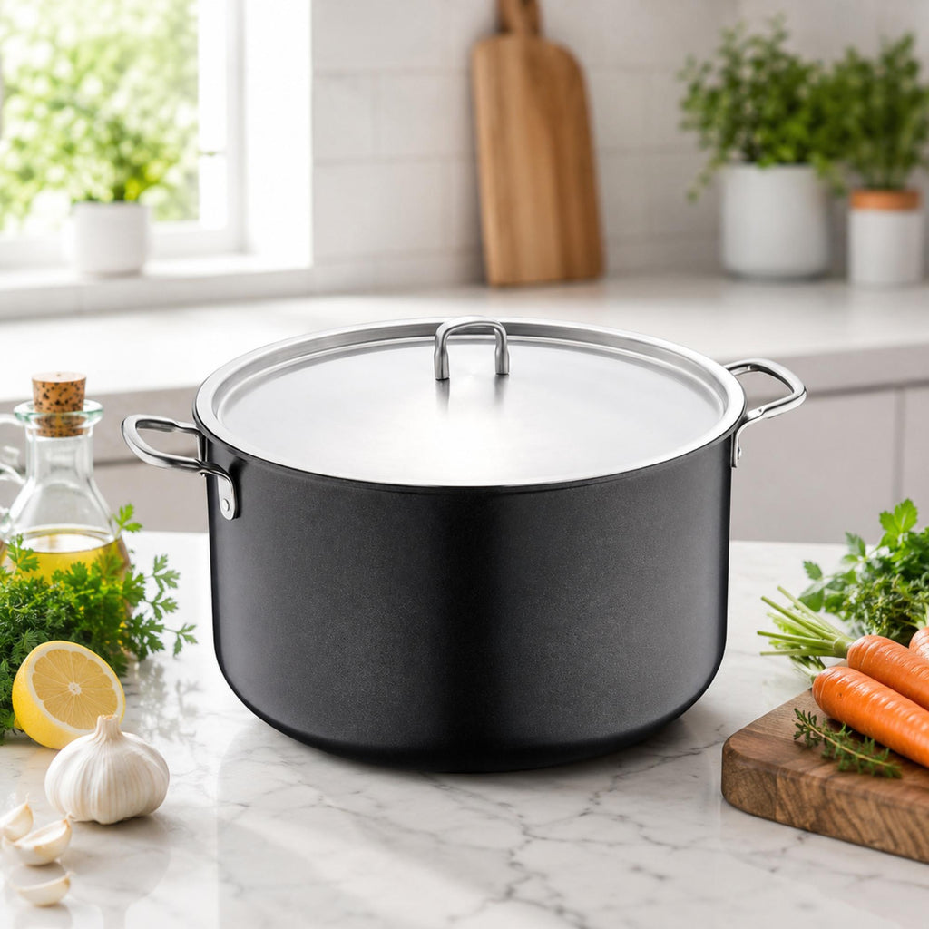 Korkmaz Doria Non Stick Stock Pot with Stainless Steel Lid , PFOA Free, Induction Compatible, Made In Turkey
