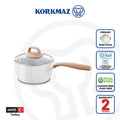 Korkmaz Gusto Non Stick Ceramic Saucepan with Glass Lid - 18x9cm, Gas Stove Compatible, Made In Turkey