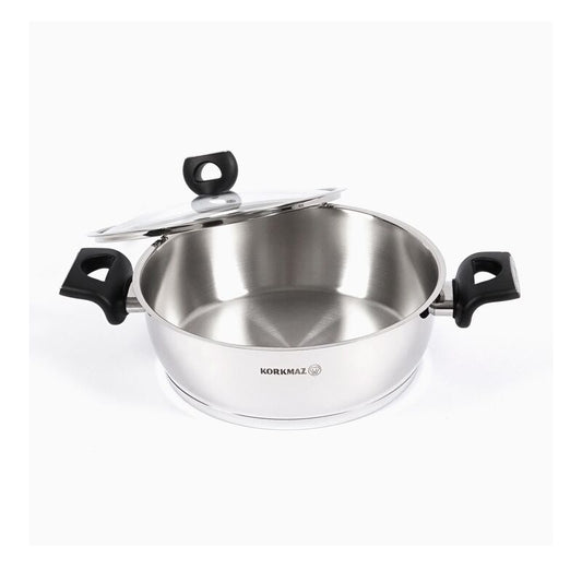 Korkmaz Nora Stainless Steel Cooking Pot with Lid - 24x8 cm, Induction Compatible, Made in Turkey