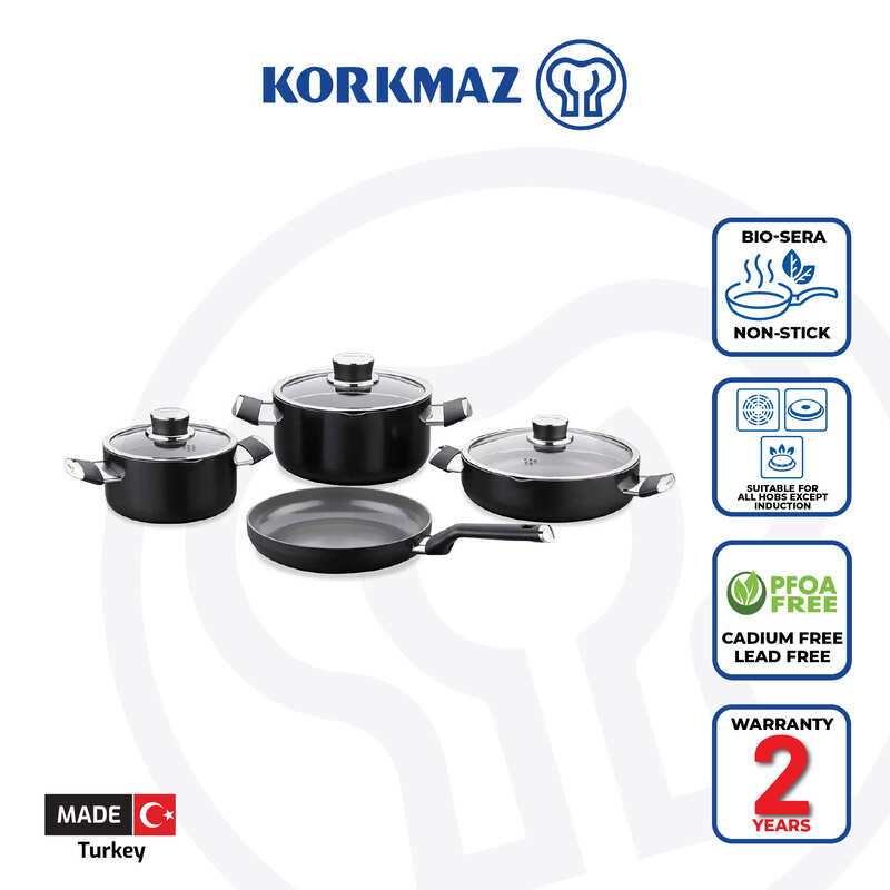 Korkmaz Lena Non Stick Ceramic Cookware Set with Glass Lid -  7-Piece