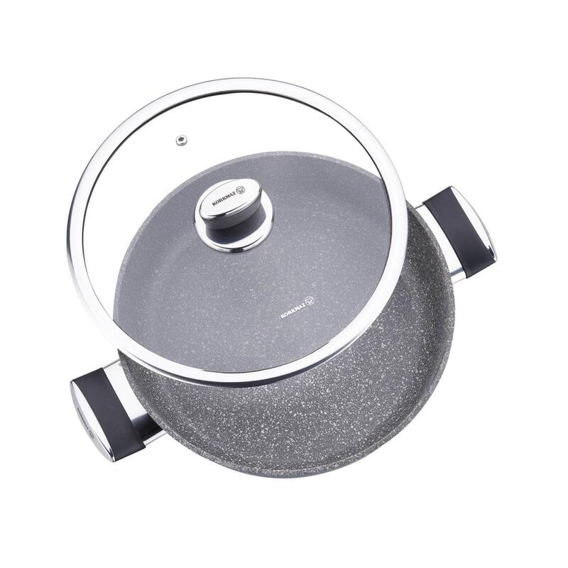 Korkmaz Palma Non-Stick Shallow Casserole Pot with Glass Lid 26cm, Induction Compatible