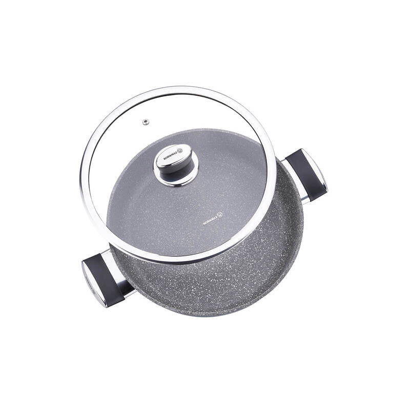 Korkmaz Palma Non Stick Cooking Pot with Glass Lid - 26x7cm