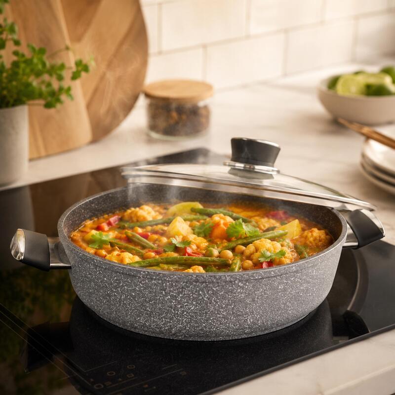 Korkmaz Palma Non-Stick Shallow Casserole Pot with Glass Lid 26cm, Induction Compatible