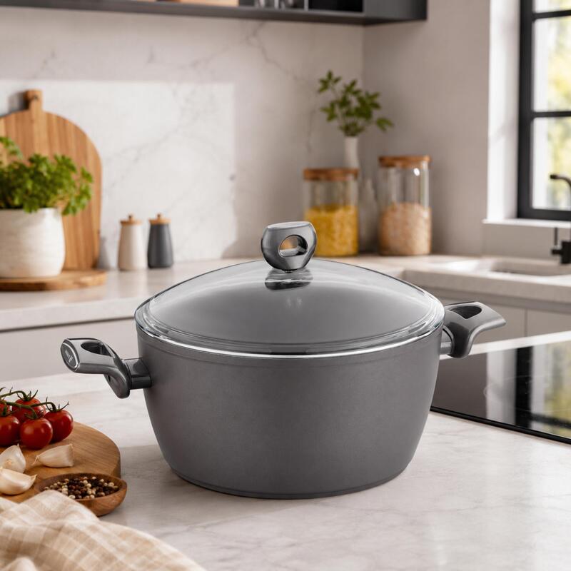 Korkmaz Nora 28cm Ceramic Pot with Glass Lid, 7.2L Non-Stick Cooking Pot