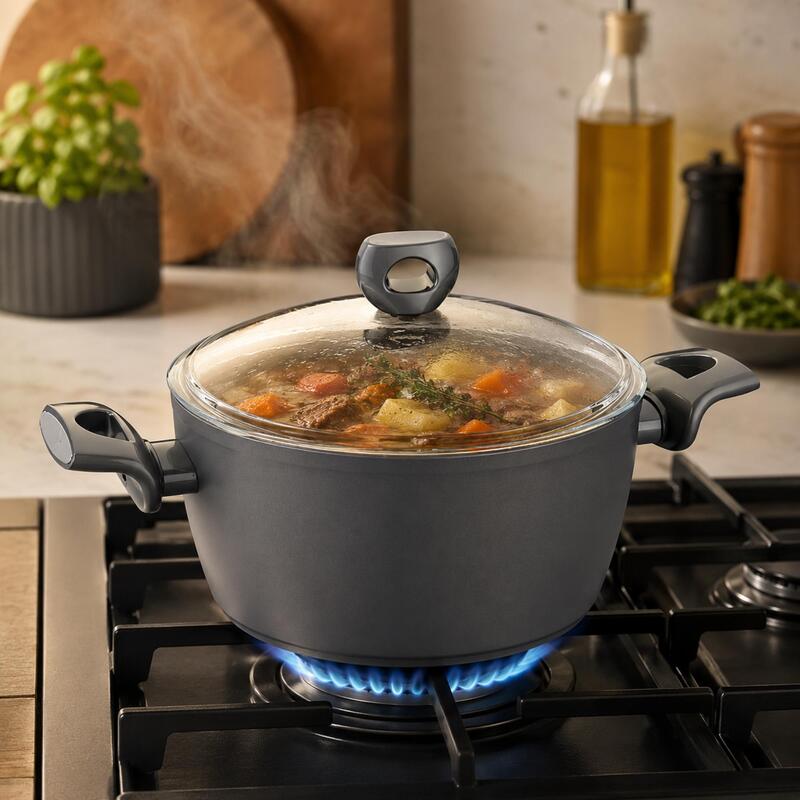 Korkmaz Nora Ceramic Non-Stick Stock Pot with Glass Lid 28cm 7.2L, Gas Electric Ceramic Hob Compatible