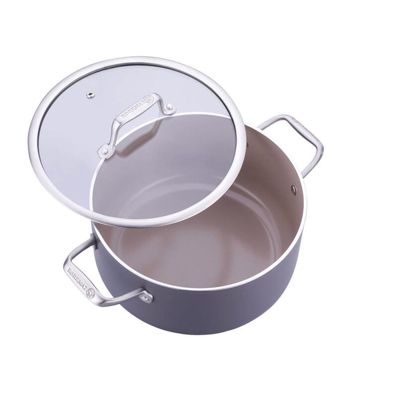 Korkmaz Boena Ceramic Non-Stick Casserole Pot with Glass Lid – 24 x 12.5 cm