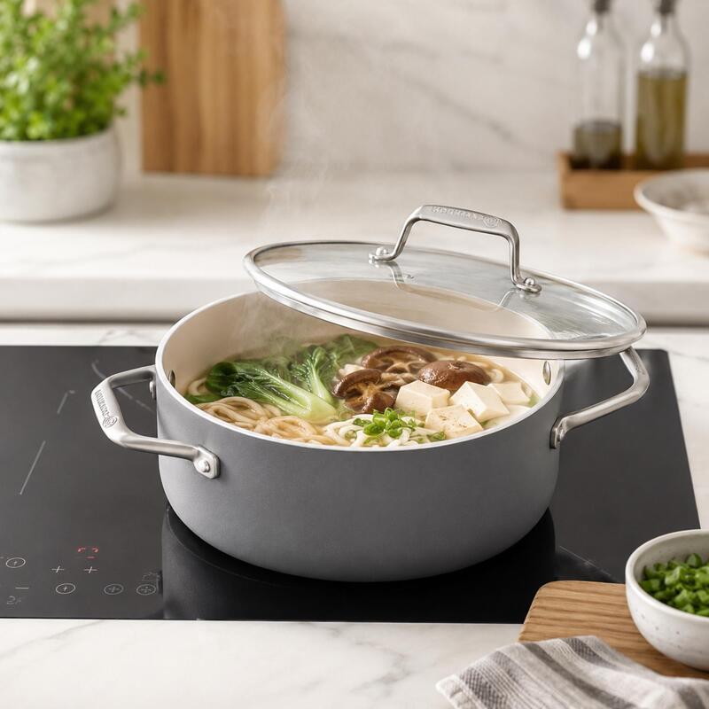 Korkmaz Boena Ceramic Non-Stick Casserole Pot with Glass Lid – 24 x 12.5 cm