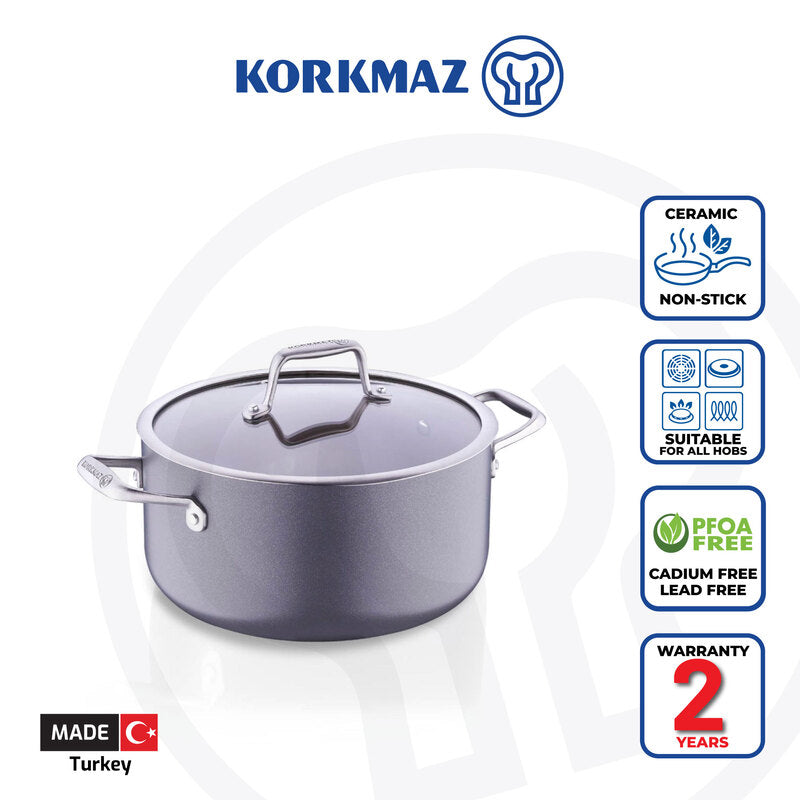 Korkmaz Boena Ceramic Non-Stick Stock Pot 28cm – Scratch Resistant, Induction Compatible Cooking Pot