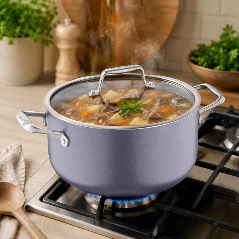 Korkmaz Boena Ceramic Non-Stick Casserole Pot with Glass Lid 28cm, Induction Compatible