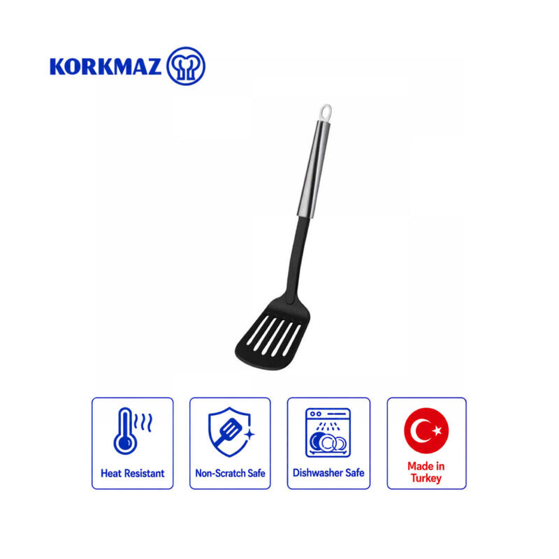Korkmaz Twisty Nylon Slotted Turner Spatula with Stainless Steel Handle
