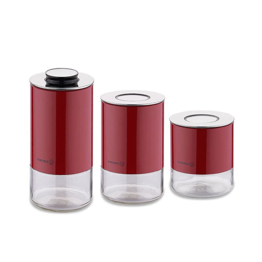 Korkmaz Stora Plus Dry Food Storage Container Set - BPA Free, 3-Piece, Red, Made in Turkey