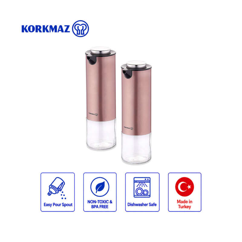 Korkmaz Stora Plus Rose Gold Oil and Vinegar Dispenser Bottles, 2-Piece 200ml