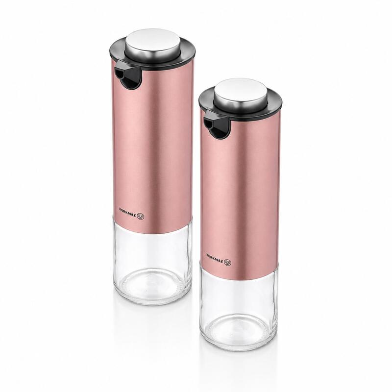 Korkmaz Stora Plus Rose Gold Oil and Vinegar Dispenser Bottles, 2-Piece 200ml