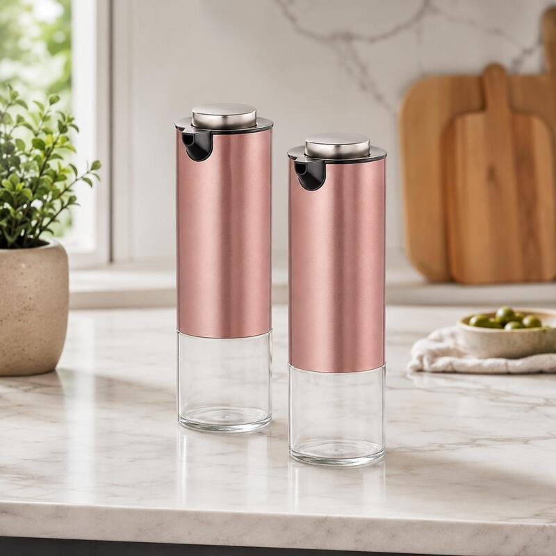 Korkmaz Stora Plus Rose Gold Oil and Vinegar Dispenser Bottles, 2-Piece 200ml