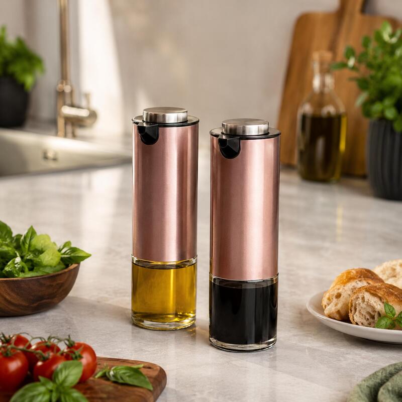 Korkmaz Stora Plus Rose Gold Oil and Vinegar Dispenser Bottles, 2-Piece 200ml